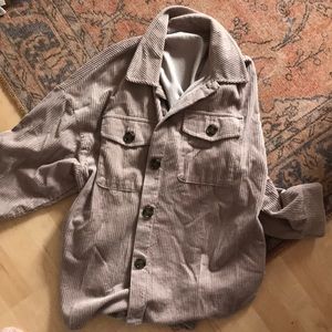Corduroy overshirt shacket in pale pink/ taupe color